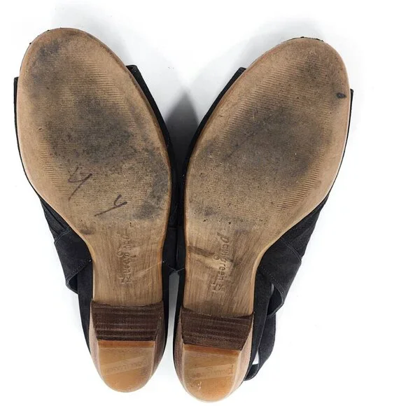 PAUL GREEN Cheri Black Nubuck Leather Slingback Sandals Heel - Picture 11 of 13